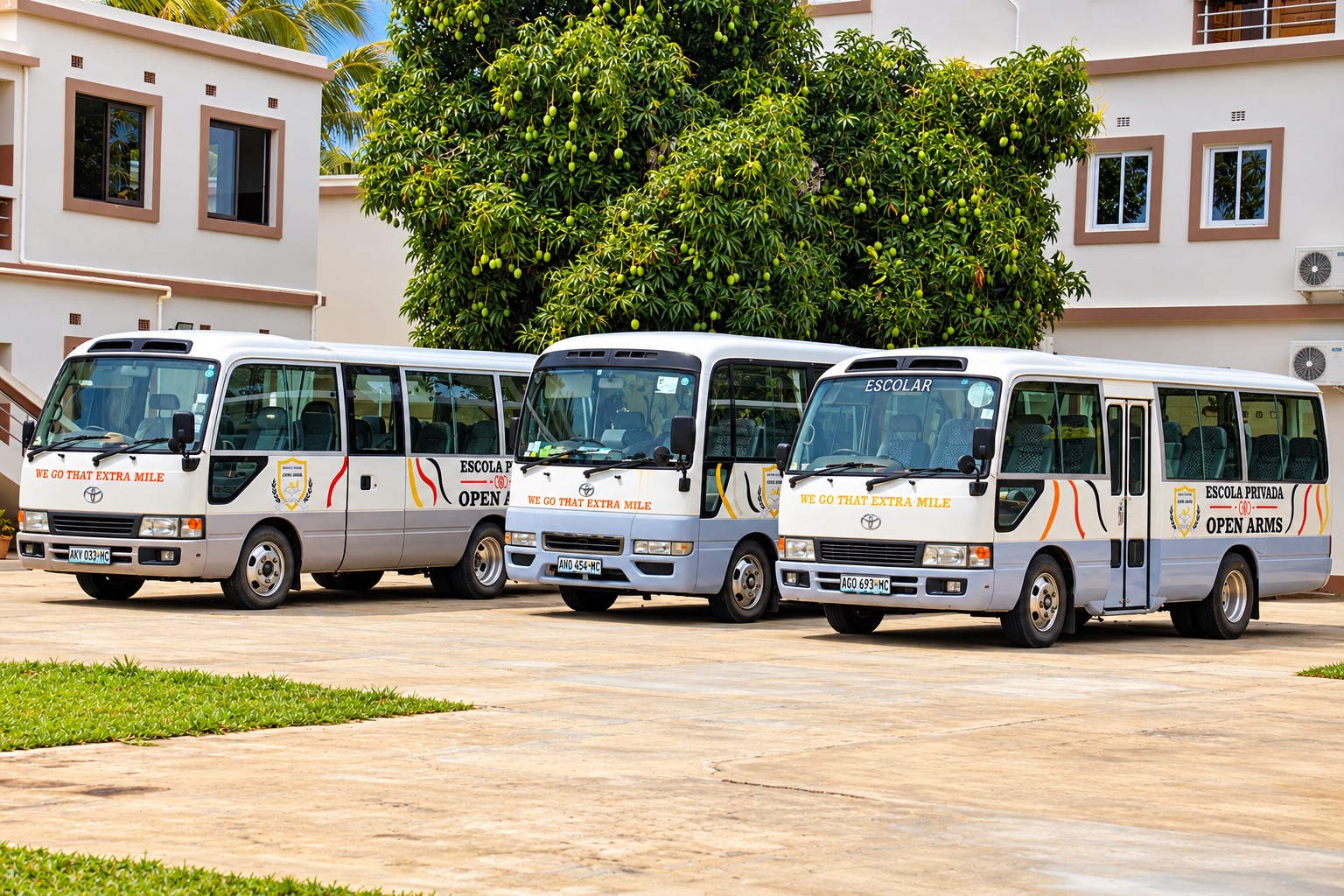 Autocarros no pátio da escola